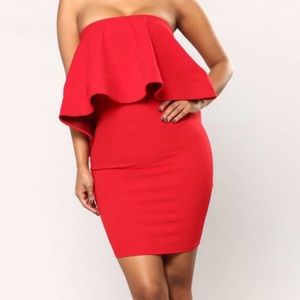 Strapless zipper back mini red dress